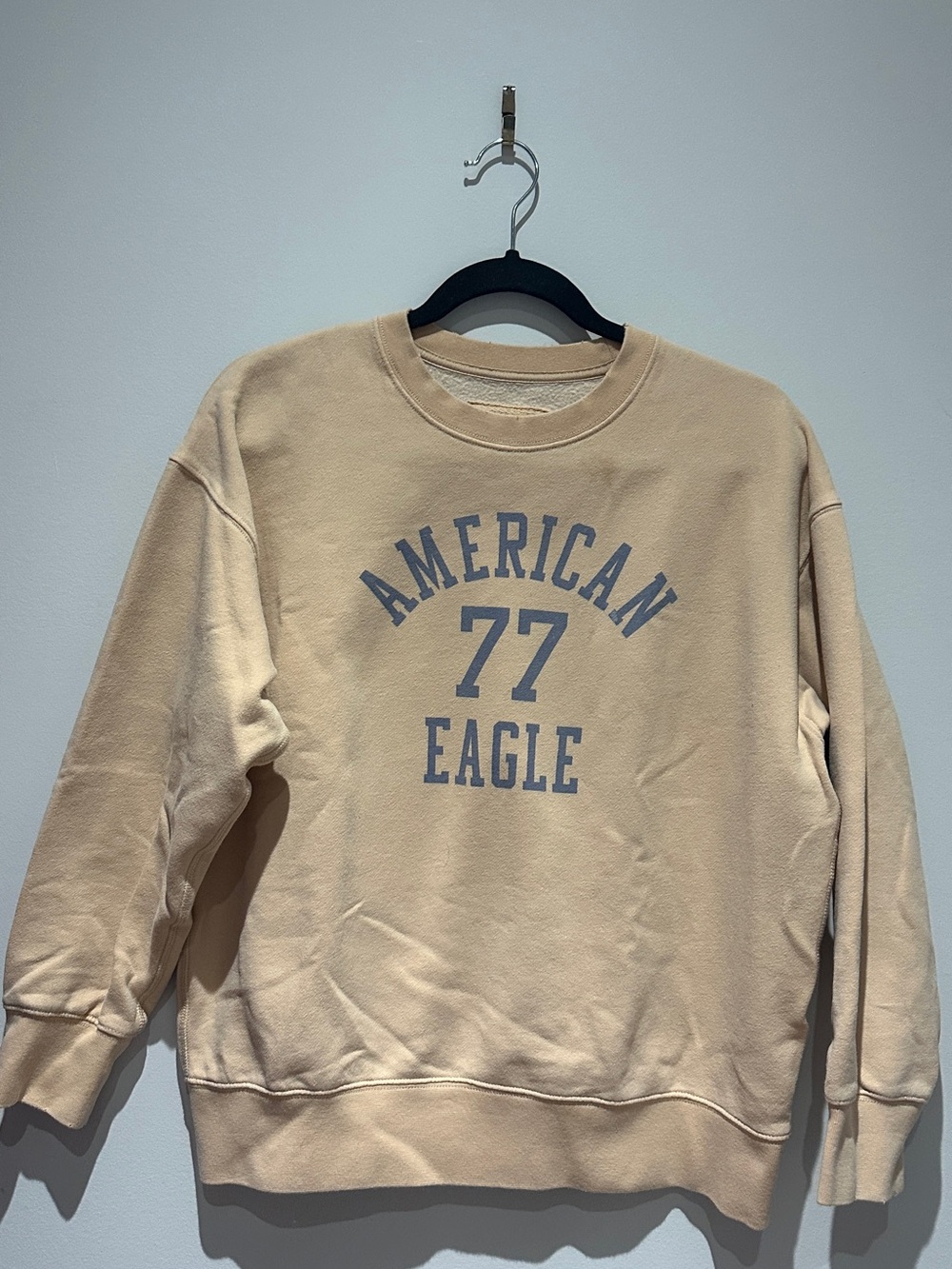 American Eagle Outfitters women’s Cream Crewneck with Blue '77 Logo